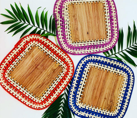 Handwoven table accessories with Jamaican wood inserts