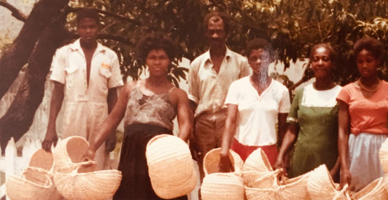 Recovered photograph of Jamaican basket weavers
